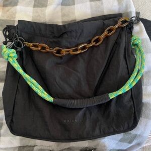 ROTUNDA Black Tote Bag with Colorful Handles